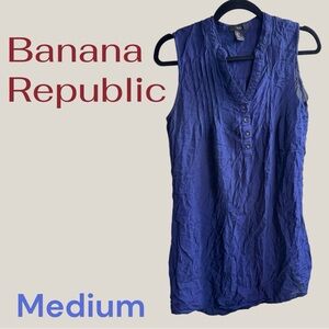 Banana Republic Deep Blue V-Neck Quarter-Button Blouse